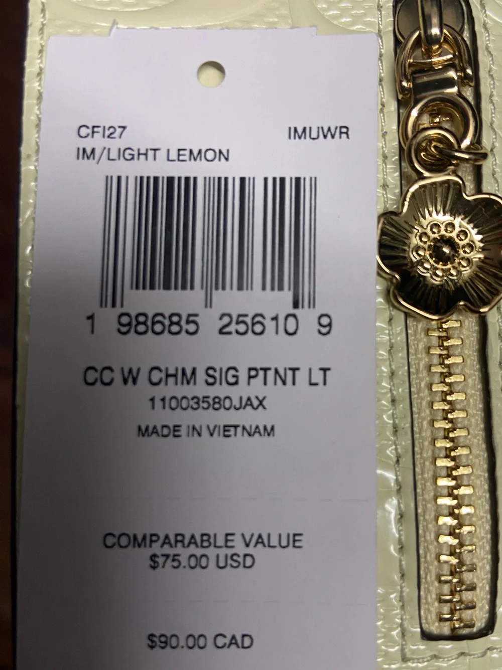 Coach Card Case With Charm In Signature Leather— Light Lemon